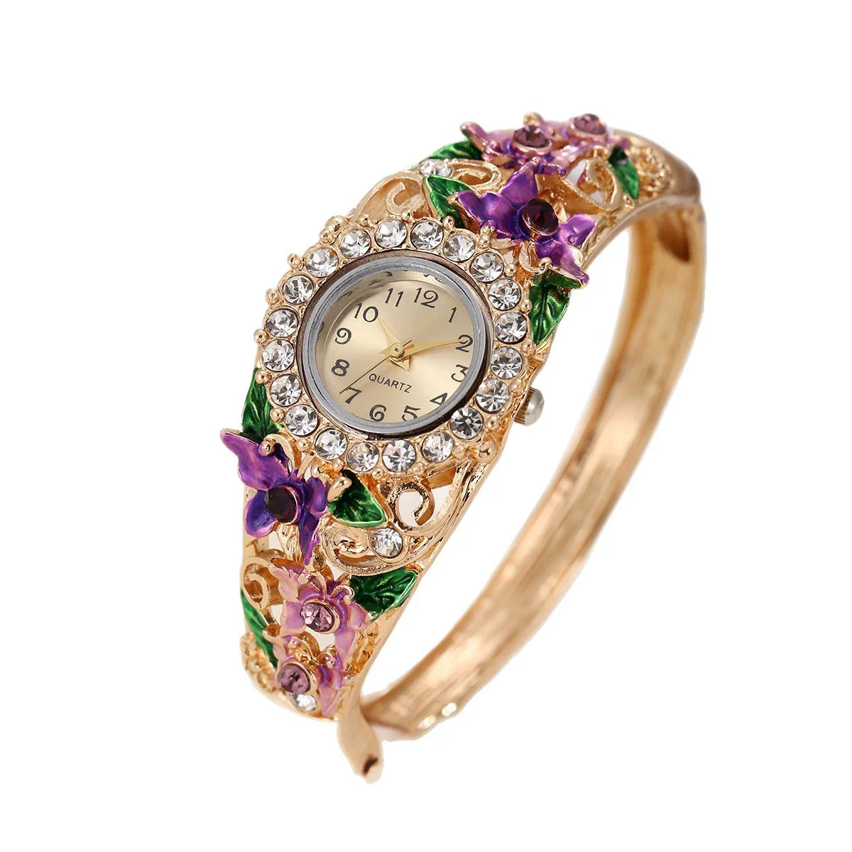 Women's Alloy Bracelet Quartz Watch With Diamonddecorated Butterfly Flower Design And Round Dial - Image 5