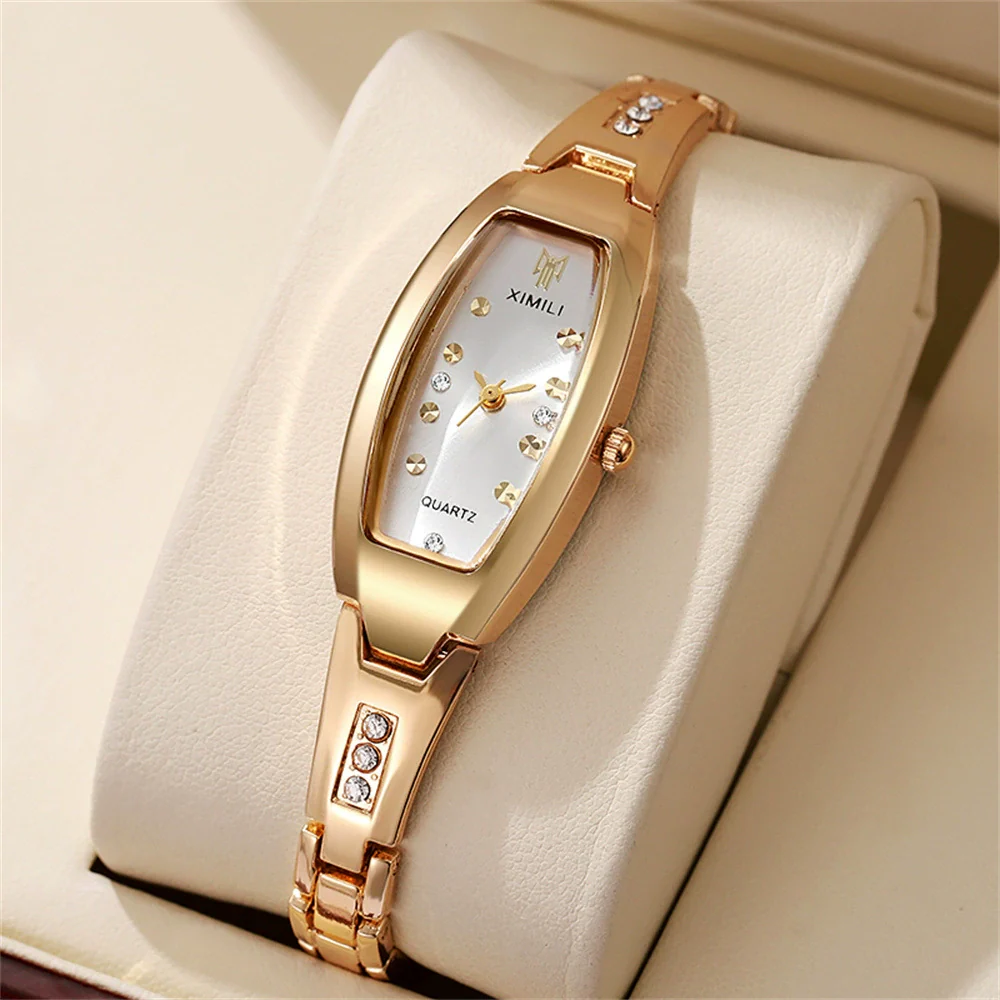 Women's Alloy Bracelet Quartz Watch With Round Dial And Horseshoe Buckle