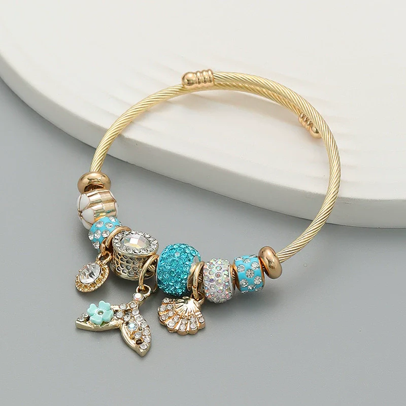 Women's Alloy Bracelets With Fishtail Pendant Geometric Style Diamond Design - Image 2