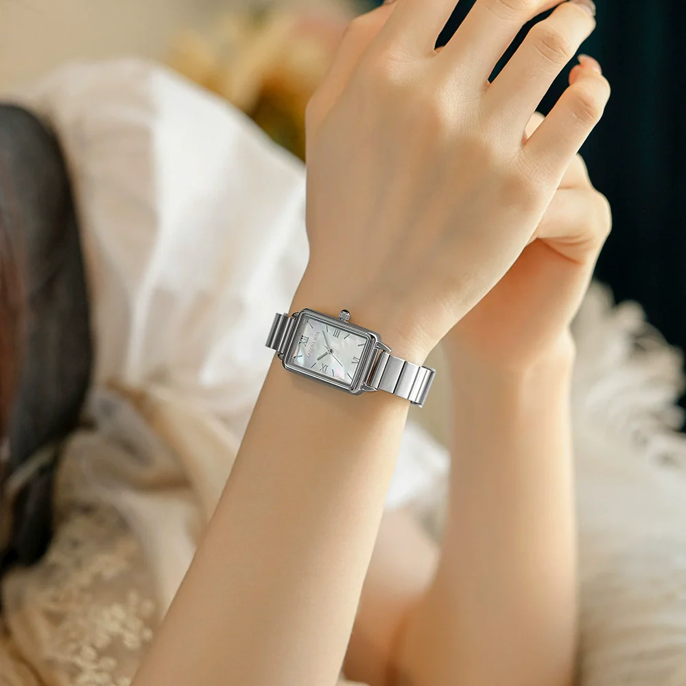 Women's Alloy Case Genuine Leather Strap Square Fashion Retro Waterproof Quartz Watch With Rose Gold Clasp And Mineral Strengthened Glass Mirror - Image 3
