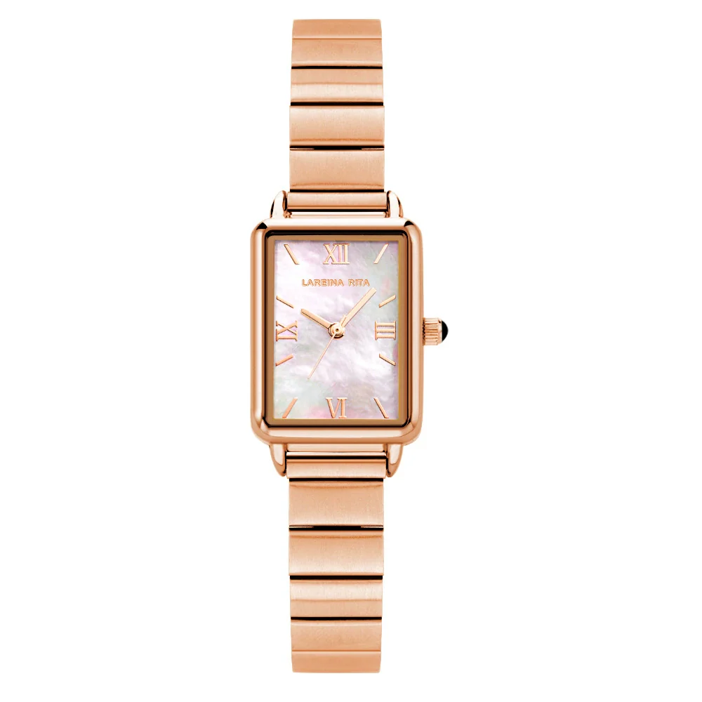 Women's Alloy Case Genuine Leather Strap Square Fashion Retro Waterproof Quartz Watch With Rose Gold Clasp And Mineral Strengthened Glass Mirror - Image 7