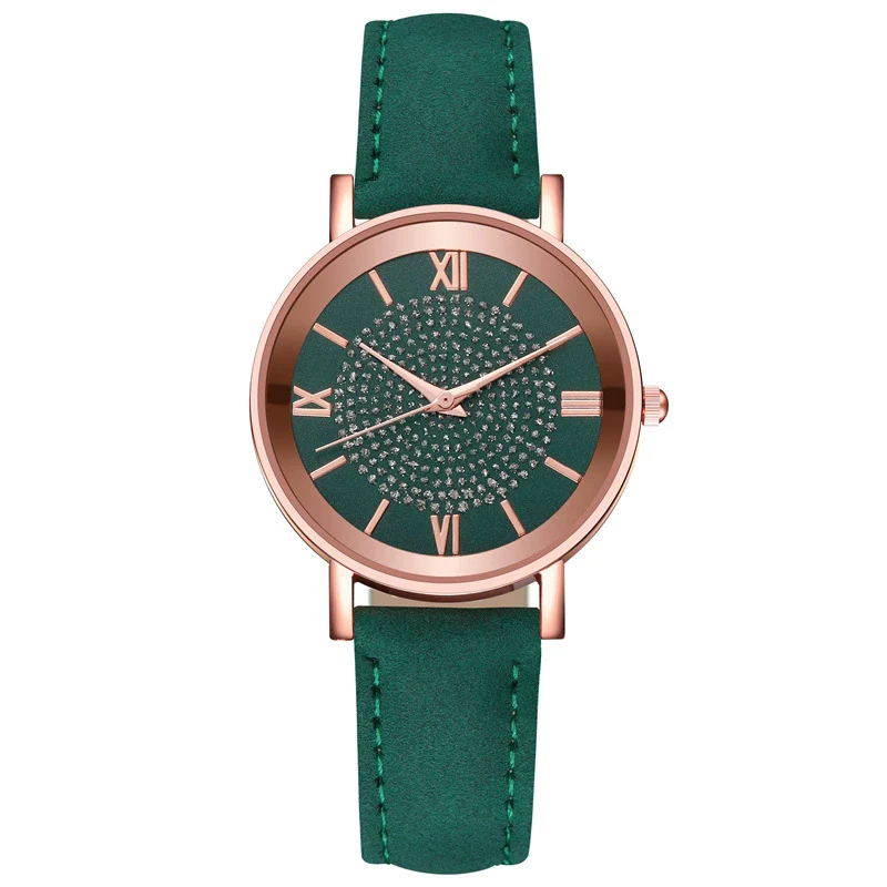 Women's Alloy Case Imitation Leather Strap Quartz Starry Rhinestone Round Dial Casual Watch - Image 8