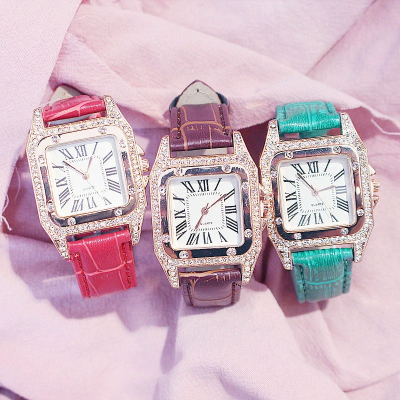 Women's Alloy Case Imitation Leather Strap Square Quartz Watch Set - Image 4