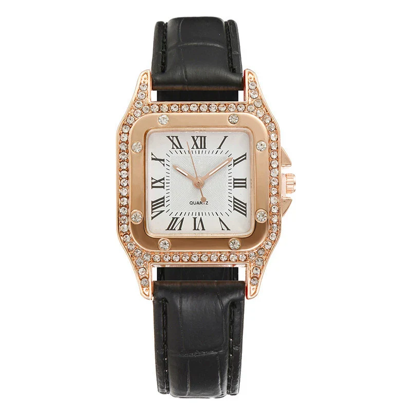 Women's Alloy Case Imitation Leather Strap Square Quartz Watch Set - Image 9