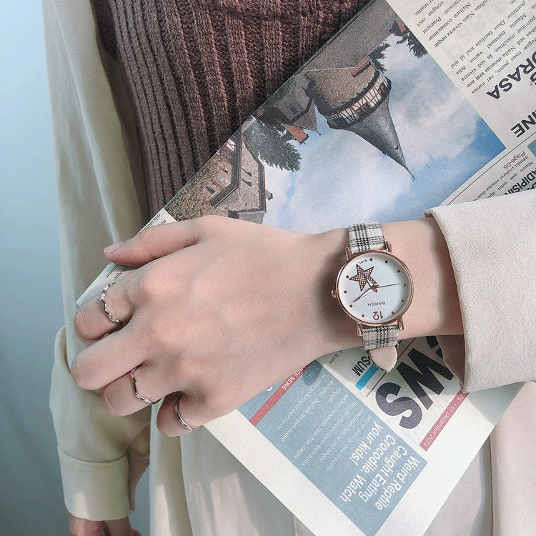 Women's Alloy Case Ordinary Glass Mirror Leisure Style Plaid Strap Retro Art Classic Watch - Image 5