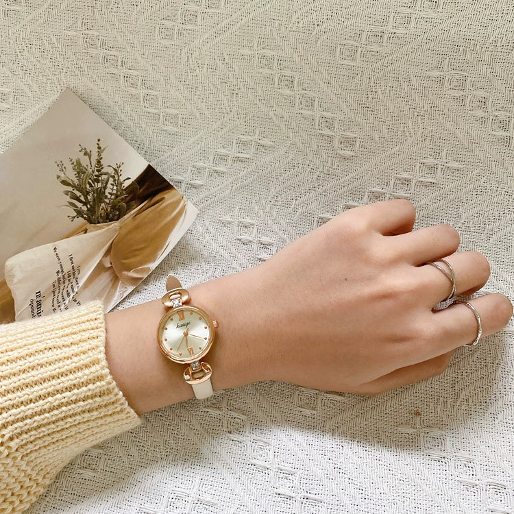 Women's Alloy Case Ordinary Glass Mirror Small Dial Thin Belt Retro Niche Chic Literary Style Watch - Image 2