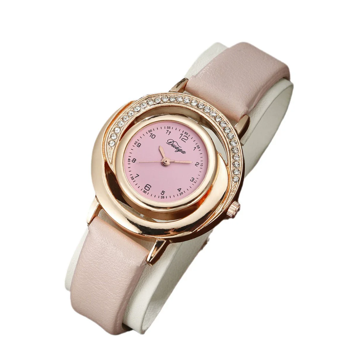 Women's Alloy Case Pu Strap Diamondencrusted Round Dial Quartz Watch - Image 4