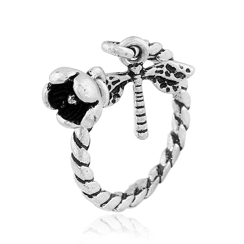 Women's Alloy Drop Shape Dripping Oil Open Letter Adjustable Ring - Image 5