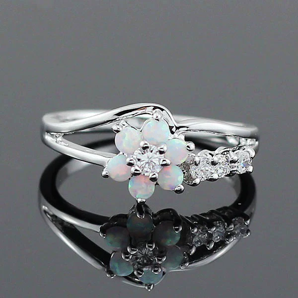 Women's Alloy Flower Ring With Faux Opal And Zircon Design - Image 6