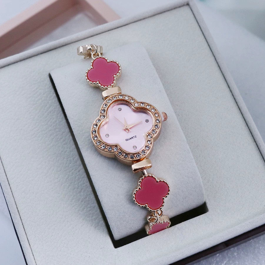 Women's Alloy Fourleaf Clover Shaped Diamondencrusted Casual Watch - Image 14