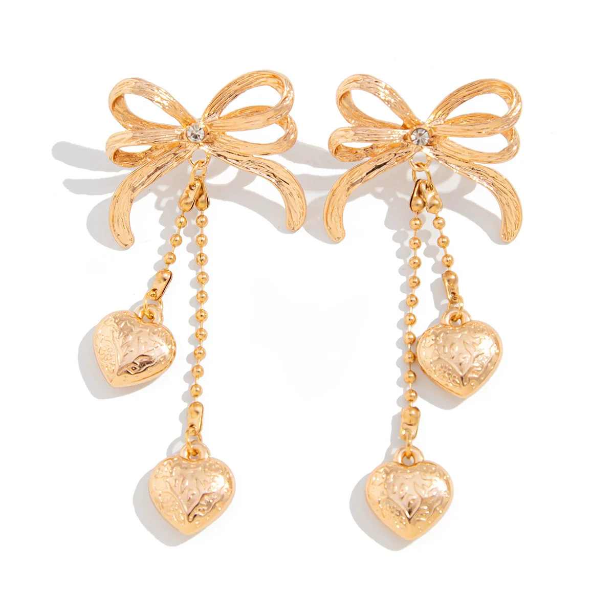 Women's Alloy Heartshaped And Bow Pattern Electroplated Metal Chain Pendant Earrings - Image 5