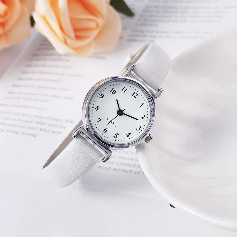 Women's Alloy Mineral Reinforced Glass Mirror Imitation Leather Strap Round Quartz Watch - Image 7