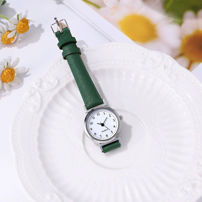 Women's Alloy Mineral Reinforced Glass Mirror Imitation Leather Strap Round Quartz Watch - Image 9