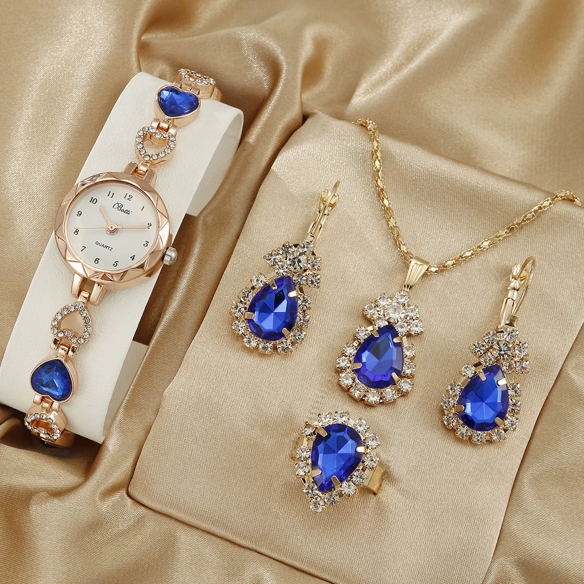 Women's Alloy Quartz Bracelet Watch With Round Dial And Luxury 3Piece Jewelry Watch Combination Suit - Image 2