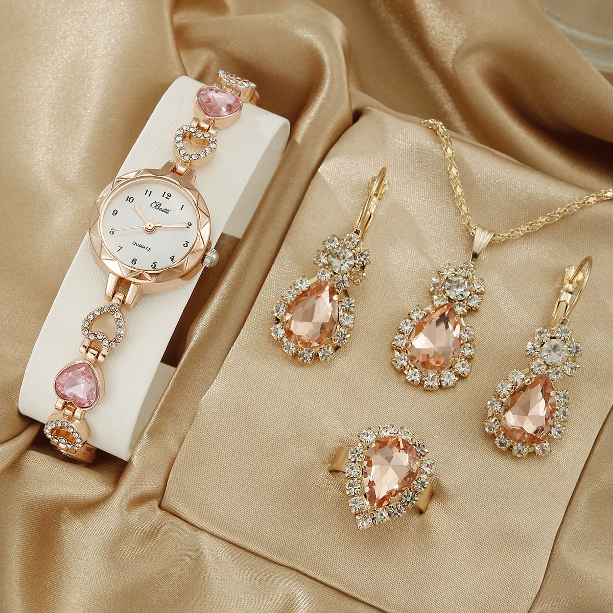 Women's Alloy Quartz Bracelet Watch With Round Dial And Luxury 3Piece Jewelry Watch Combination Suit - Image 6