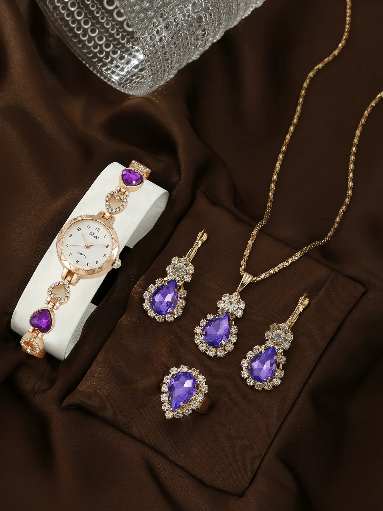 Women's Alloy Quartz Bracelet Watch With Round Dial And Luxury 3Piece Jewelry Watch Combination Suit - Image 8
