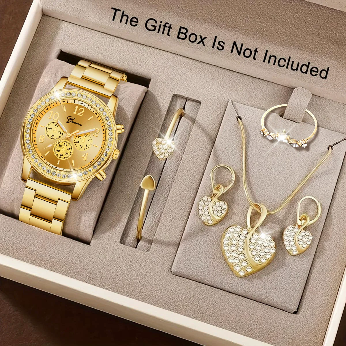 Women's Alloy Quartz Watch And Jewelry Set With Heartshaped And Round Design Casual Style