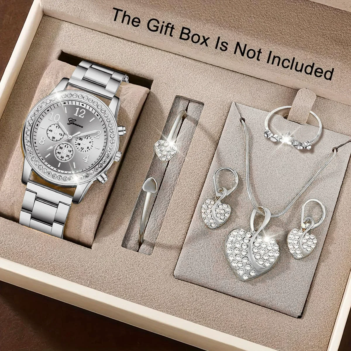 Women's Alloy Quartz Watch And Jewelry Set With Heartshaped And Round Design Casual Style - Image 2