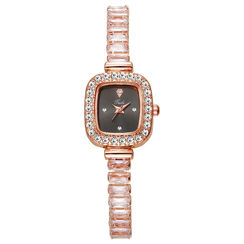 Women's Alloy Rectangular Fashionable Diamondencrusted Zircon Pullout Bracelet Watch - Image 4
