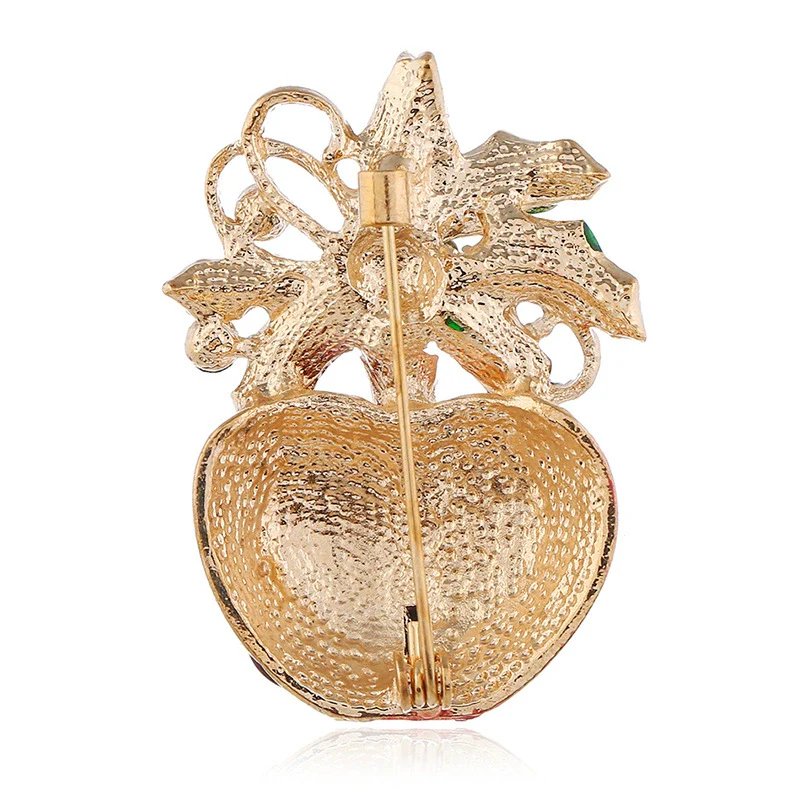 Women's Alloy Red Apple Brooch With Electroplating - Image 4