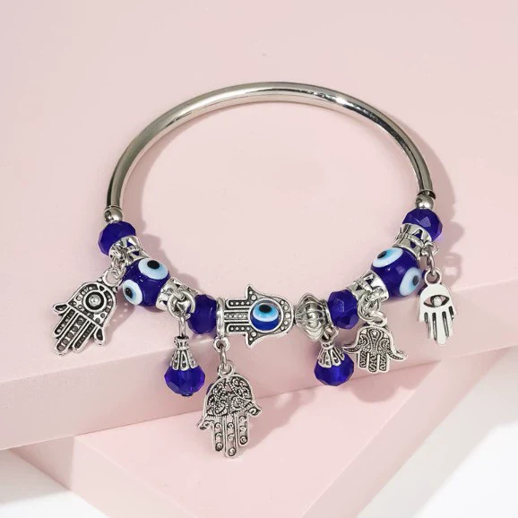 Women's Alloy Resin Minimalist Cartoon Characters Palm Devil's Eye Bracelet - Image 2