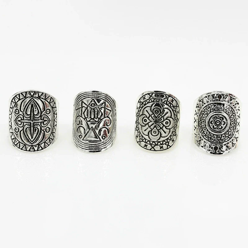 Women's Alloy Retro Carved Geometric Totem Finger Ring With Electroplating - Image 5