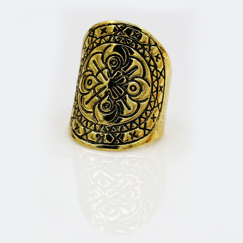 Women's Alloy Retro Carved Geometric Totem Finger Ring With Electroplating - Image 8