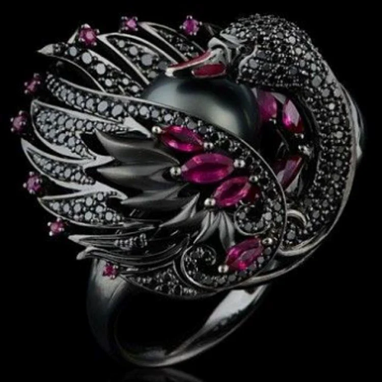 Women's Alloy Ring With White Swan And Zodiac Animal Pattern Retro Classic And Fashion Style Electroplated - Image 7
