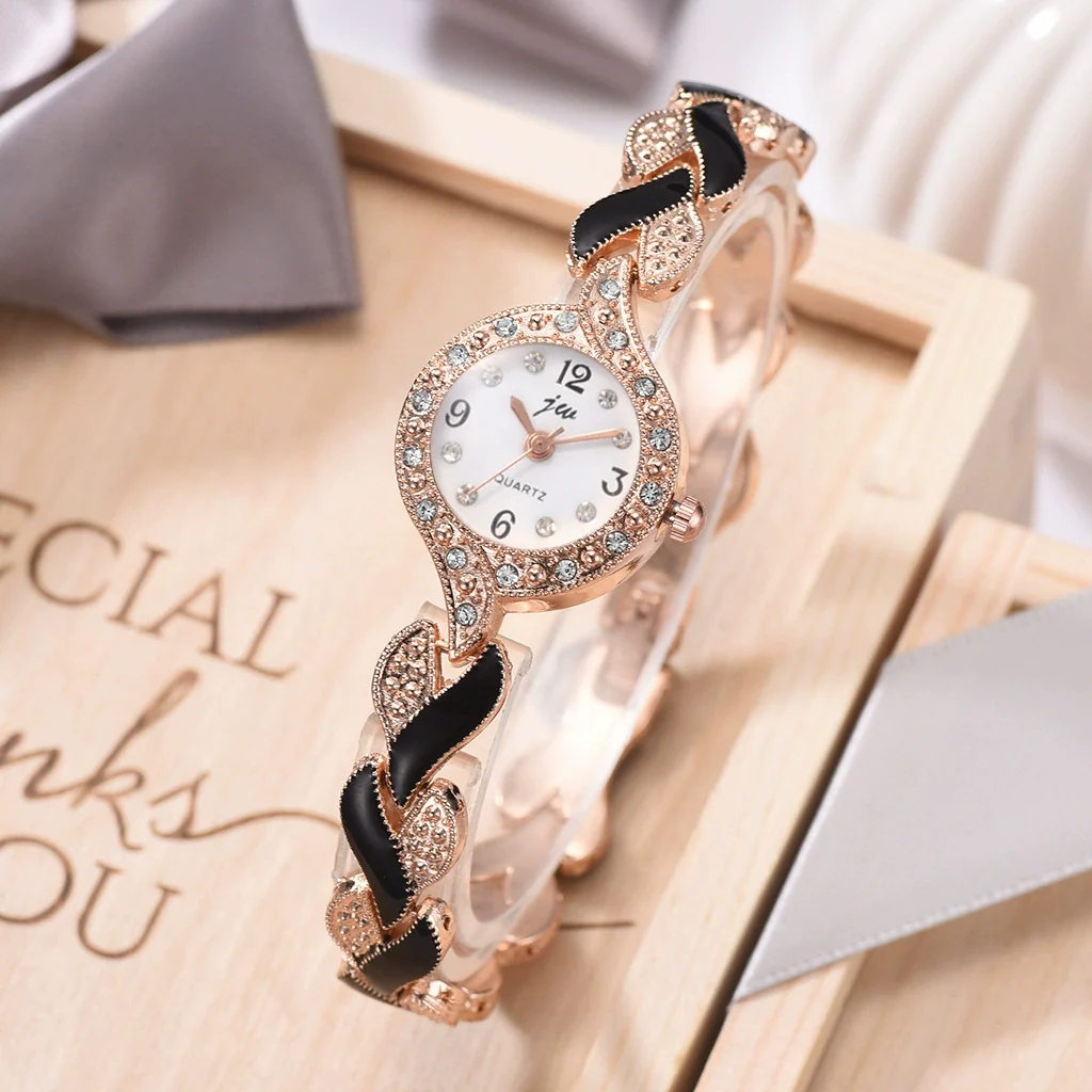 Women's Alloy Round Dial Quartz Watch And Leaf Bracelet Set - Image 3