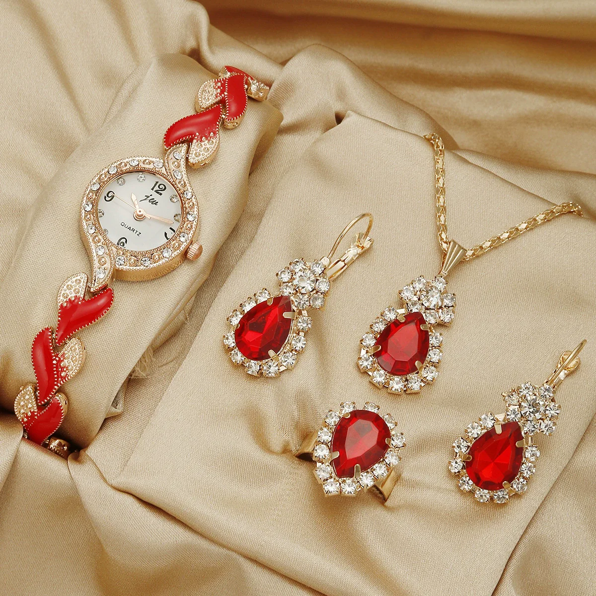 Women's Alloy Round Dial Quartz Watch And Leaf Bracelet Set - Image 6