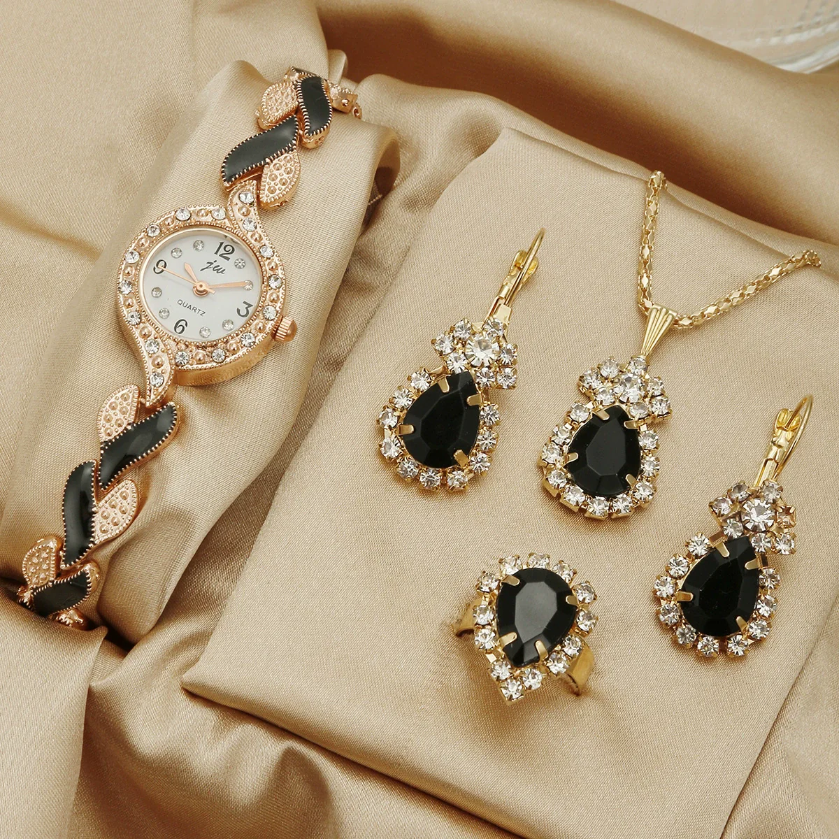 Women's Alloy Round Dial Quartz Watch And Leaf Bracelet Set - Image 7