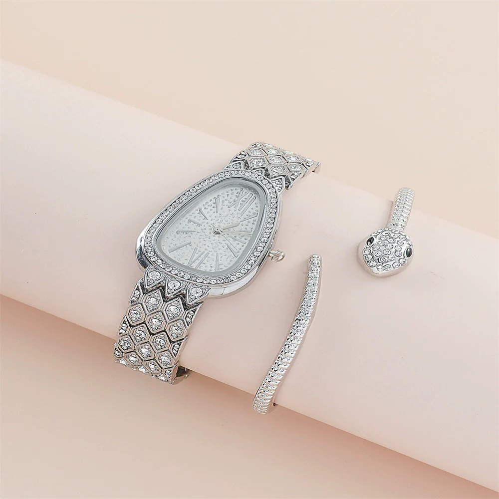 Women's Alloy Serpentine Watch Bracelet With Diamond Inlay And Stainless Steel Single Folding Buckle - Image 3