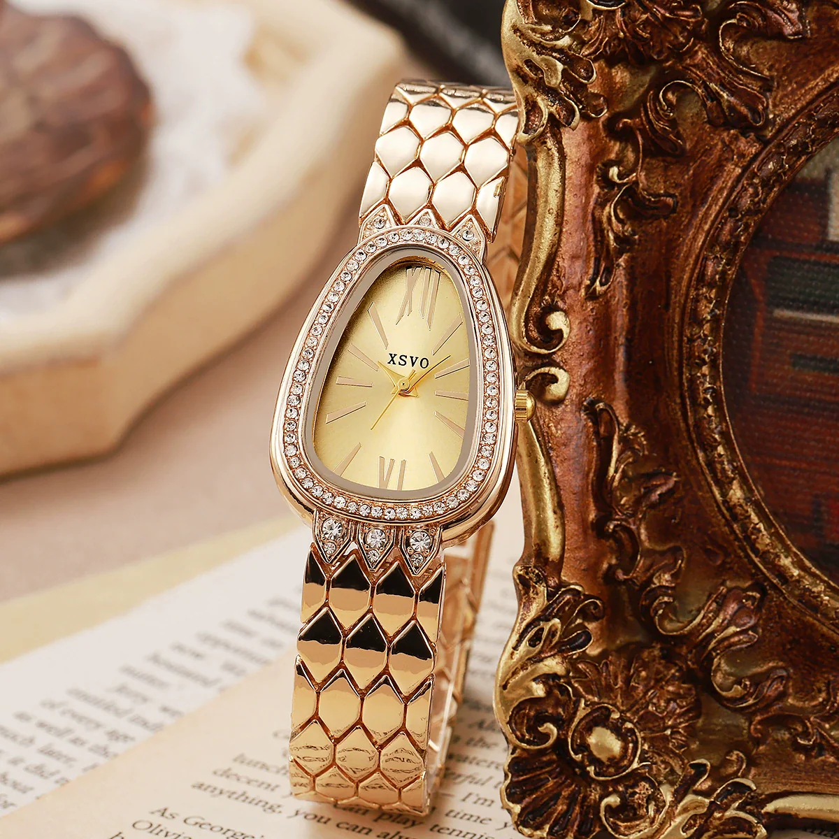 Women's Alloy Serpentine Watch Bracelet With Diamond Inlay And Stainless Steel Single Folding Buckle - Image 7