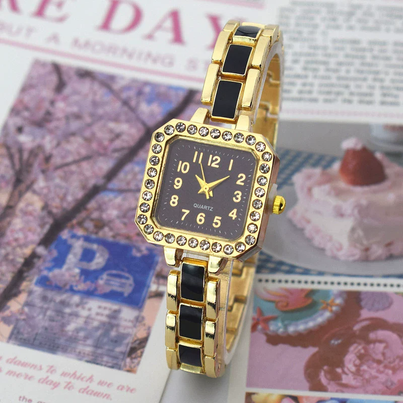 Women's Alloy Square Diamondencrusted Oildropping Bracelet Watch Casual Style - Image 2