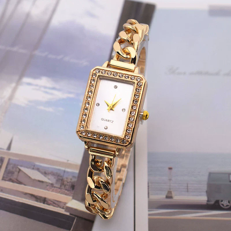 Women's Alloy Square Rhinestone Bracelet Quartz Watch Leisure Style - Image 4