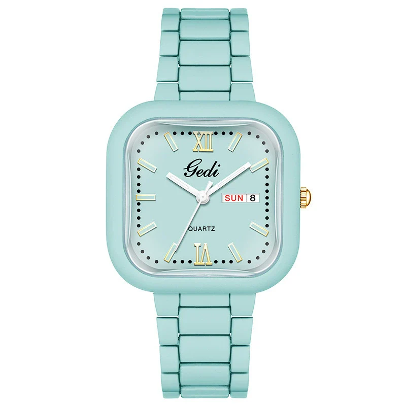 Women's Alloy Strap Square Dial Fashion Luxury Student Calendar Week Watch - Image 4