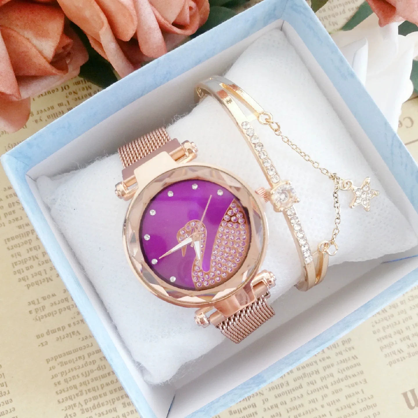 Women's Alloy Watch Set With Magnet Buckle And Round Dial Leisure Style - Image 7