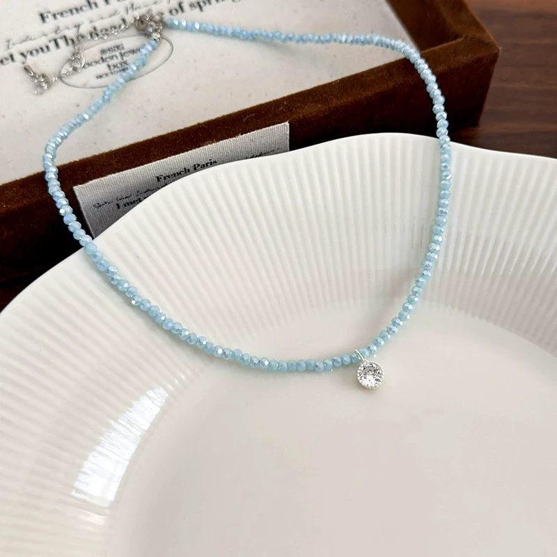 Women's Artificial Crystal Beaded Geometric Love Necklace With Polished Ball Chain - Image 10