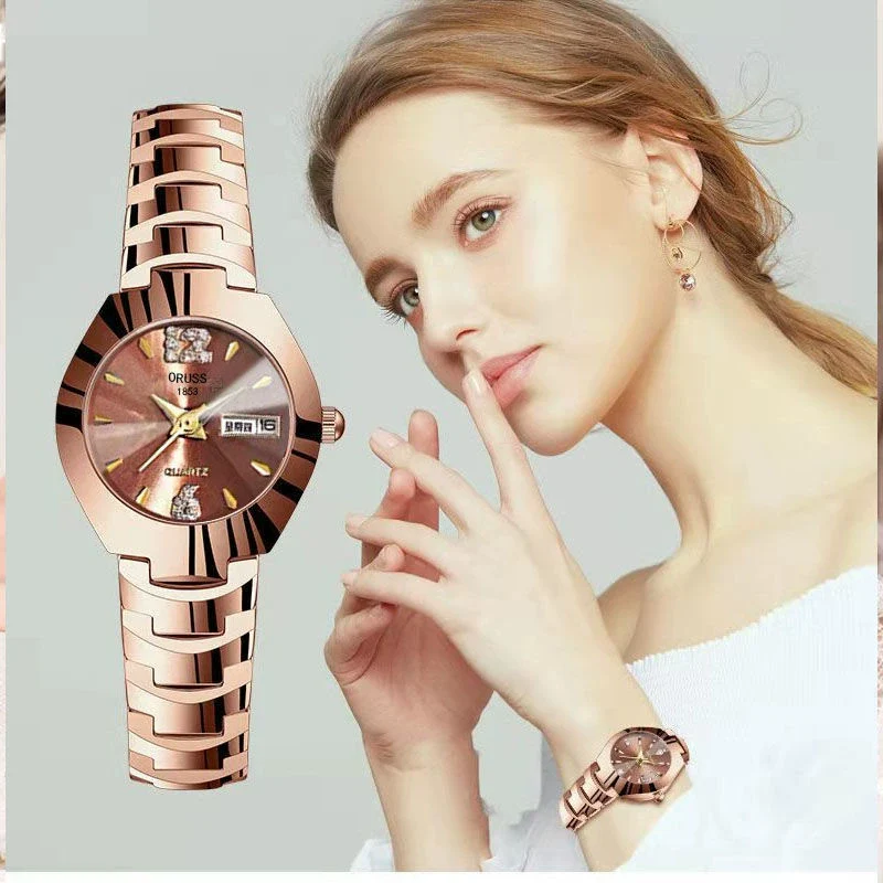Women's Automatic Movement Waterproof Luminous Watch With Tungsten Steel Color Round Dial Steel Case And Fine Steel Strap - Image 9