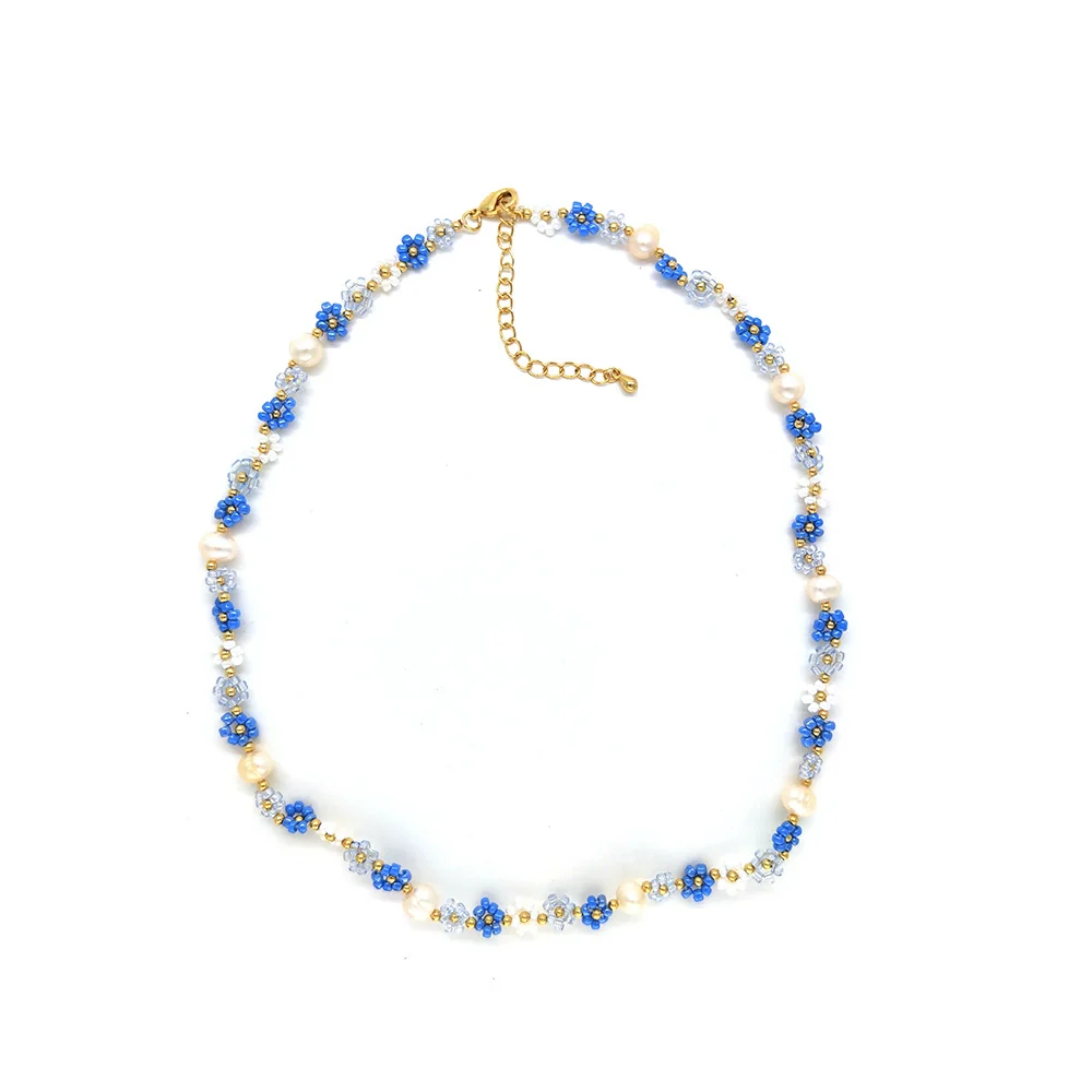 Women's Baroque Natural Pearl And Organic Glass Daisy Flower Handwoven Clavicle Chain With Geometric Styling - Image 6
