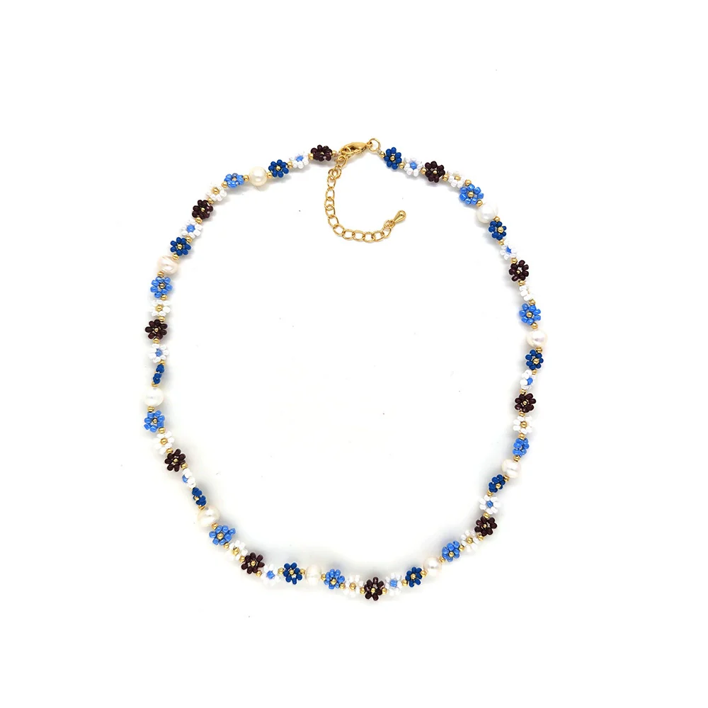 Women's Baroque Natural Pearl And Organic Glass Daisy Flower Handwoven Clavicle Chain With Geometric Styling - Image 7