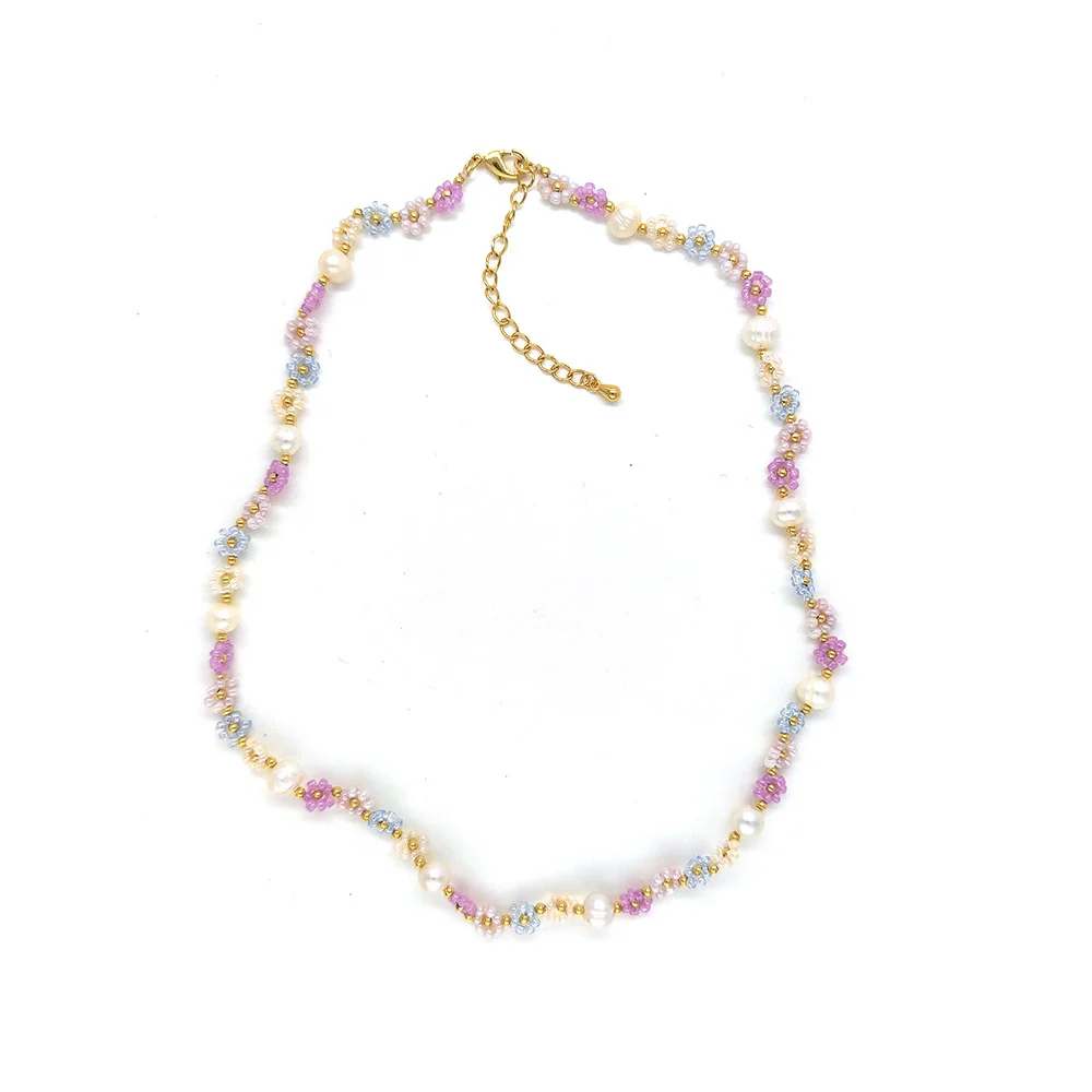 Women's Baroque Natural Pearl And Organic Glass Daisy Flower Handwoven Clavicle Chain With Geometric Styling - Image 8