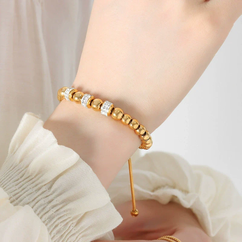 Women's Beaded Bracelet Titanium Steel Geometric Rhinestone Diamondembedded Electroplated - Image 6