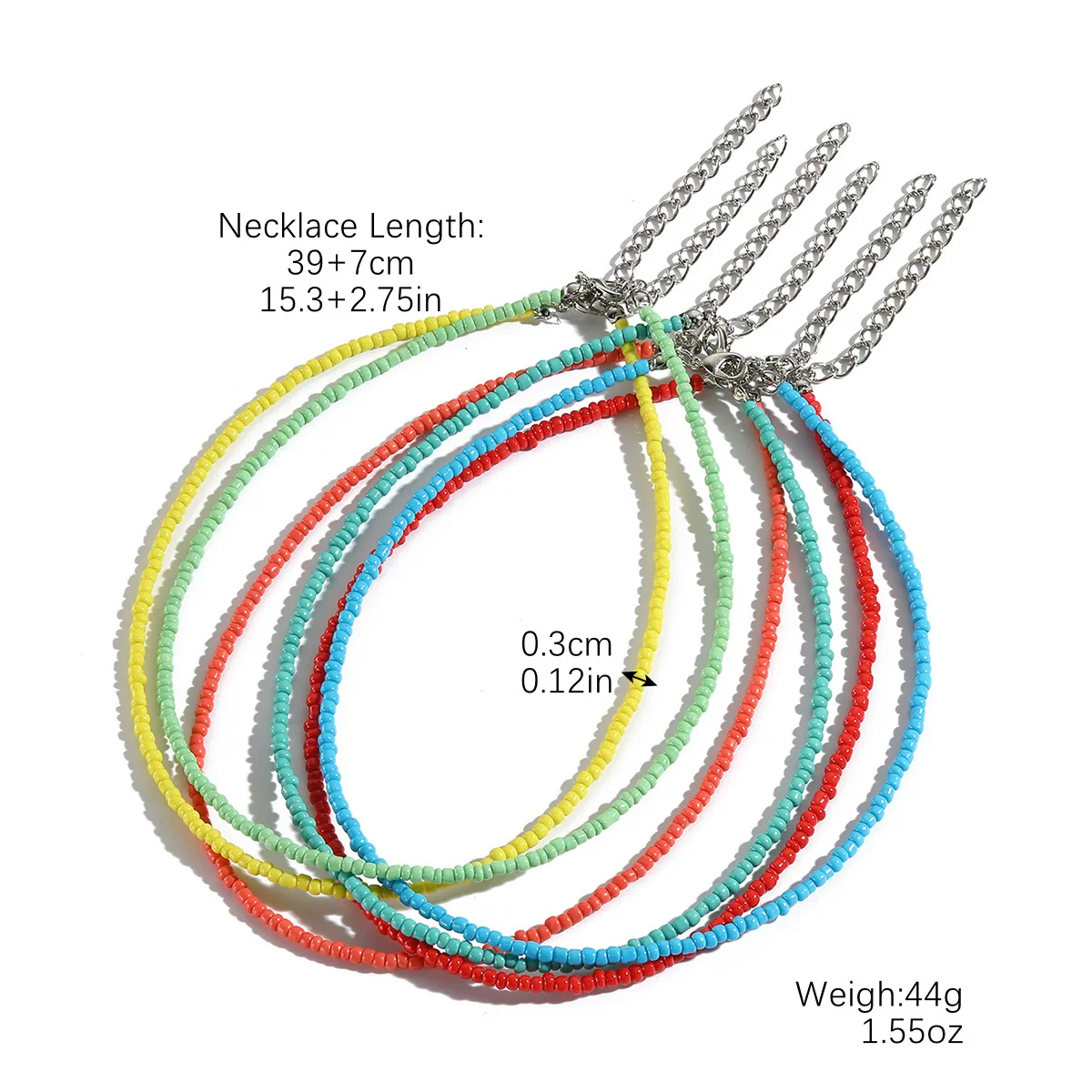 Women's Beaded Organic Glass Ball Chain Necklace With Geometric Pattern And Polishing Process - Image 6