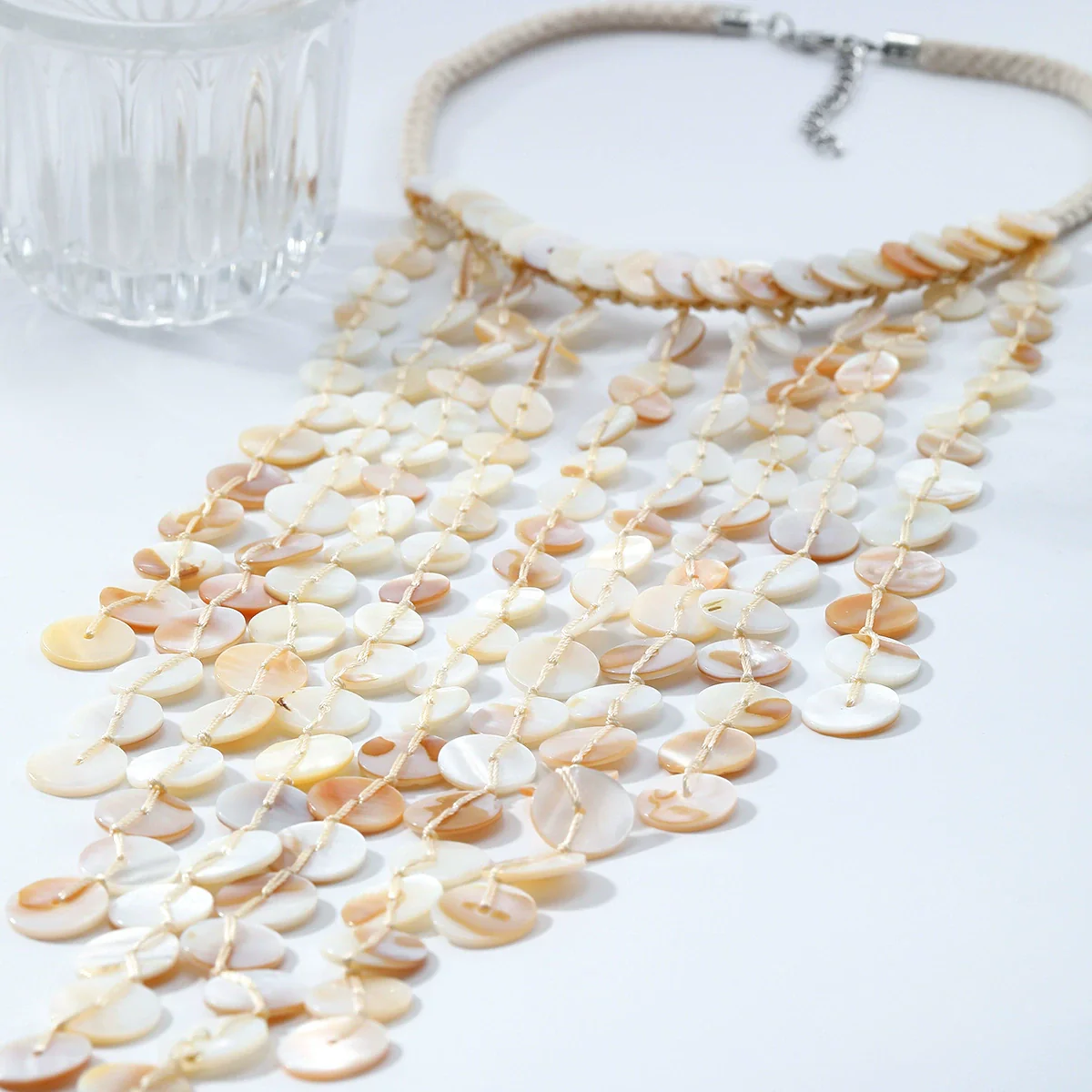 Women's Beads And Mixed Gemstone Setting Handwoven Geometric Multilayer Necklace - Image 3