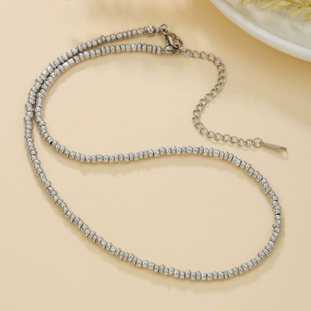 Women's Bohemian Casual Collarbone Necklace With Mixed Colorful Rice Beads And Glass Pendant Stainless Steel Handmade Geometric Style O Chain - Image 12