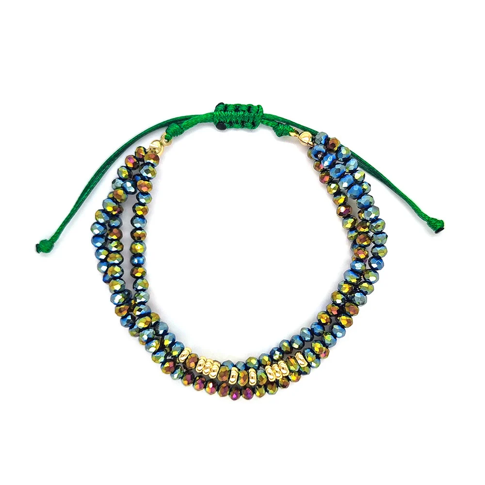 Women's Bohemian Simple Allmatch Handwoven Glass And Glaze Geometric Multilayered Crystal Cut Beaded Bracelet - Image 9