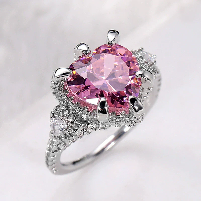 Women's Bracelet And Ring With Heartshaped Artificial Pink Diamond And Zircon Copper Material