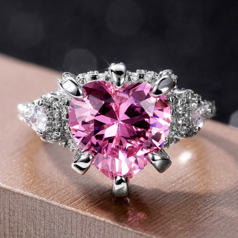 Women's Bracelet And Ring With Heartshaped Artificial Pink Diamond And Zircon Copper Material - Image 2