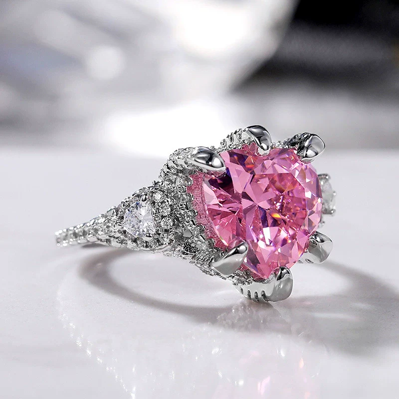 Women's Bracelet And Ring With Heartshaped Artificial Pink Diamond And Zircon Copper Material - Image 3